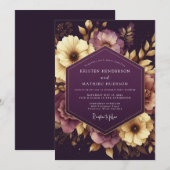 Aubergine Barocke Blütenhochzeit Einladung (Vorne/Hinten)