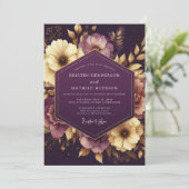 Aubergine Baroque Bloom Wedding Einladung (Stehend Vorderseite)