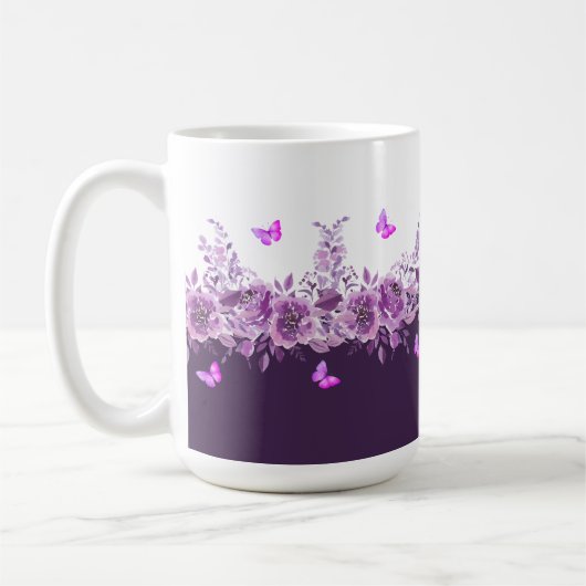 Aubergine Botanische Schmetterlinge Kaffeetasse (Links)