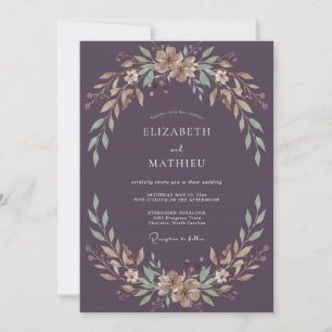 Aubergine-Champagner-Rebe-Hochzeit Einladung