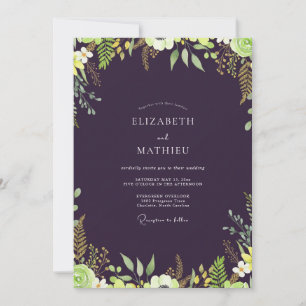 Aubergine Chartreuse Blätter Hochzeit Einladung