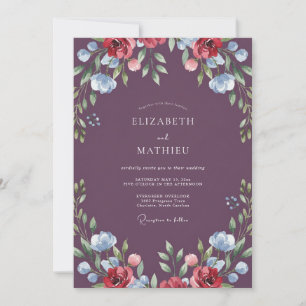 Aubergine Crimson Wildflower Hochzeit Einladung