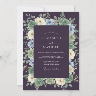 Aubergine-Elegante Botanische Hochzeit Einladung