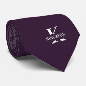 Aubergine | Elegantes Monogramm+Name | einseitig Krawatte (Gerollt)