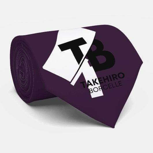 Aubergine | Elegantes Monogramm+Name | einseitiger Krawatte (Gerollt)