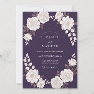 Aubergine Elfenbein-Girlande Hochzeit Einladung