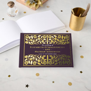 Aubergine Fantasy Royal Mittelalterliches Schwert Gästebuch