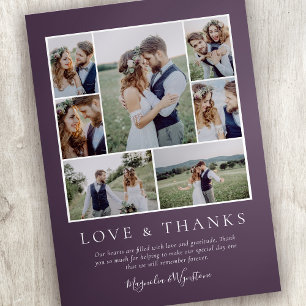Aubergine Fotocollage Liebe und Dank Hochzeit Dankeskarte