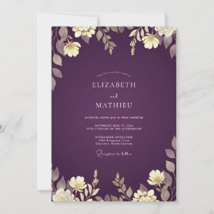 Aubergine Gold Laub Eukalyptus Hochzeit Einladung