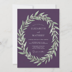 Aubergine-Grün-Hochzeit Einladung