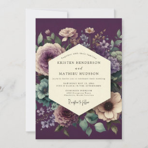 Aubergine Harmonische Botanische Hochzeit Einladung