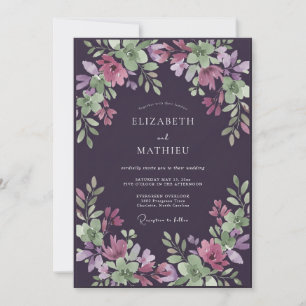 Aubergine-Lavendel-Gemalte Hochzeit Einladung