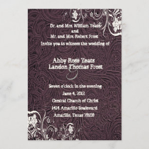Aubergine-Leder und weiße Spitze Hochzeitseinladun Einladung