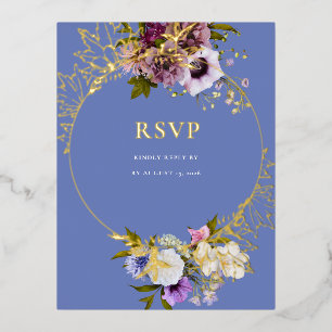Aubergine Lila Pflaume Blumen RSVP Folie Einladungspostkarte
