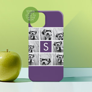 Aubergine Lila und Weiß Fotocollage Monogramm Case-Mate iPhone Hülle