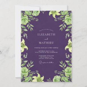 Aubergine-Limonenblatt-Hochzeit Einladung