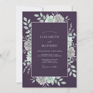 Aubergine Salbei Rosen Hochzeit Einladung
