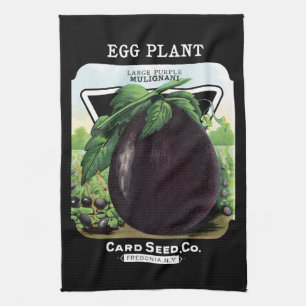 Aubergine-Samenpackungsetikett Geschirrtuch