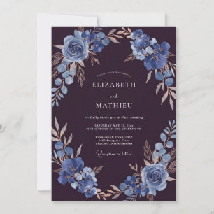Aubergine-Schiefer-Blüten-Hochzeit Einladung