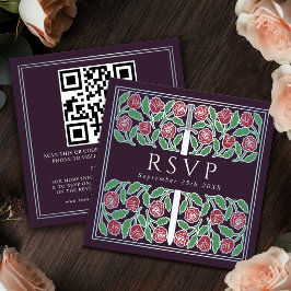 Aubergine Silber Blumen Königliche Hochzeit RSVP Q Begleitkarte
