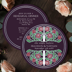 Aubergine Silber Blumen Schwert Hochzeitsprobe Einladung