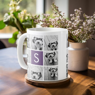 Aubergine und Weiß Foto Collage Benutzerdefinierte Kaffeetasse