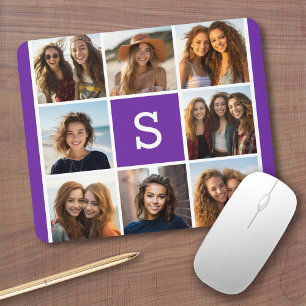 Aubergine und Weiß Foto Collage Benutzerdefinierte Mousepad