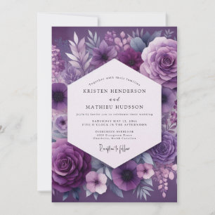 Aubergine Üppige Botanische Hochzeit Einladung