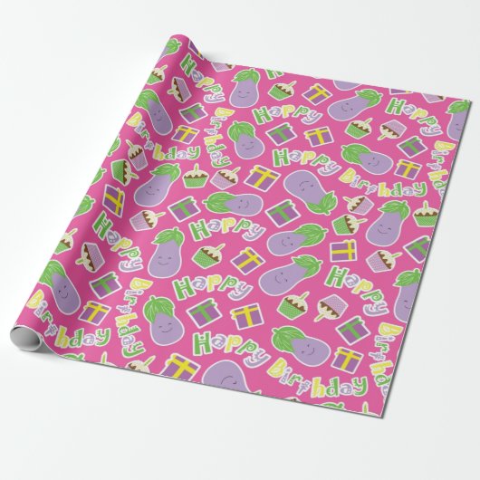 Auberginen-Geburtstagsmuster Geschenkpapier (Ungerollt)