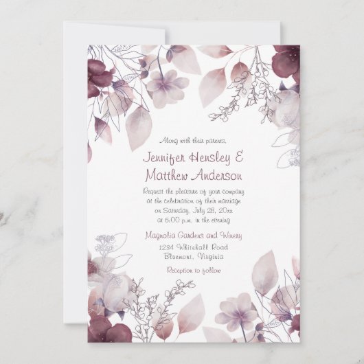 Auberginen, Lila, Mauve Pink, Blütenblättrige Blüt Einladung (Vorderseite)