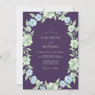 Auberginen-Mint-Blattwerk-Eukalyptus-Hochzeit Einladung
