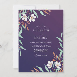 Auberginen-Minz-Blüten-Hochzeit Einladung