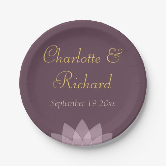 Auberginen-Pflaume und erröten rosa Hochzeit Pappteller (Vorderseite)