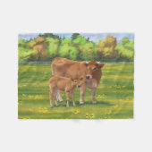 Aubrac Cow & Niedlich Calf in Frühlingsweide Fleecedecke (Vorderseite (Horizontal))