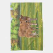 Aubrac Cow & Niedlich Calf in Frühlingsweide Geschirrtuch (Vertikal)