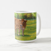 Aubrac Cow & Niedlich Calf in Frühlingsweide Kaffeetasse (VorderseiteRechts)
