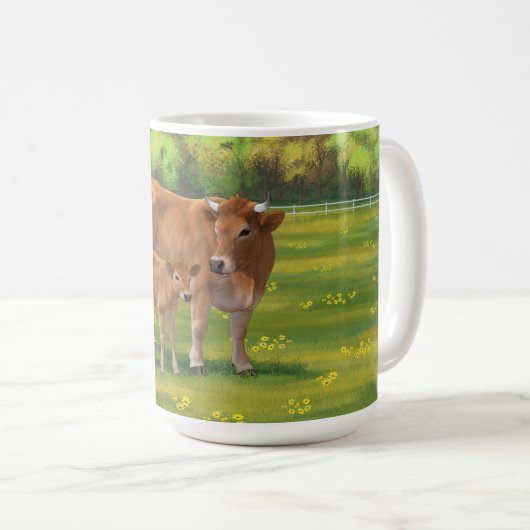 Aubrac Cow & Niedlich Calf in Frühlingsweide Kaffeetasse (VorderseiteRechts)