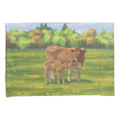 Aubrac Cow & Niedlich Calf in Frühlingsweide Kissenbezug (Vorderseite-Rechts)