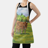 Aubrac Cow & Niedlich Calf in Frühlingsweide Schürze (InSitu)