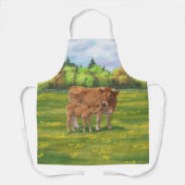 Aubrac Cow & Niedlich Calf in Frühlingsweide Schürze (Vorderseite)