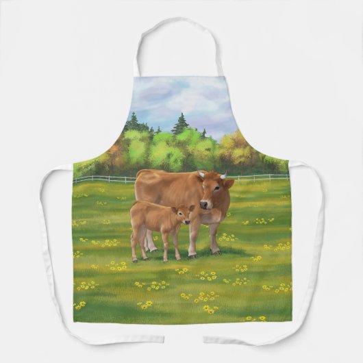 Aubrac Cow & Niedlich Calf in Frühlingsweide Schürze (Vorderseite)