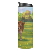 Aubrac Cow & Niedlich Calf in Frühlingsweide Thermosbecher (Nach rechts gedreht)