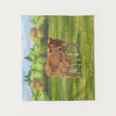 Aubrac Cow & Niedlich Calf in Frühlingsweide Wandteppich (Vorderseite)