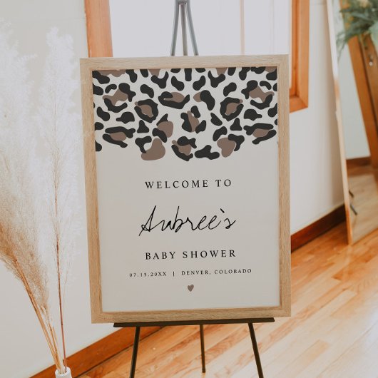 AUBREE Boho Leopard Print Baby Dusche Willkommen Poster