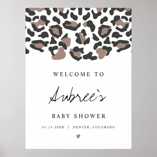AUBREE Boho Leopard Print Baby Dusche Willkommen Poster (Vorne)