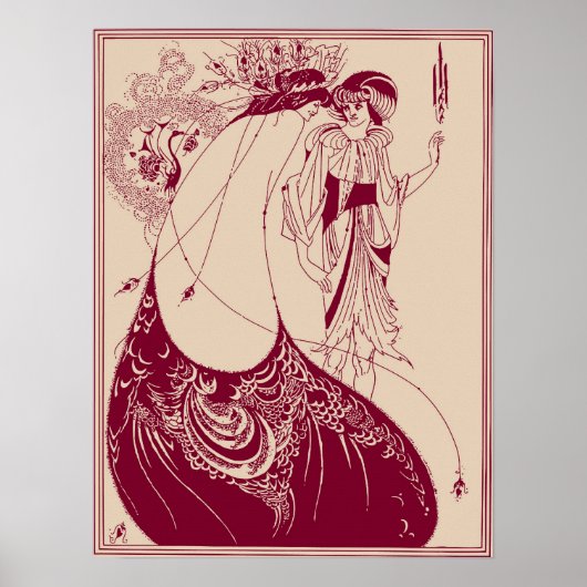 Aubrey Beardsley Peacock Skirt Maroon Poster (Vorne)