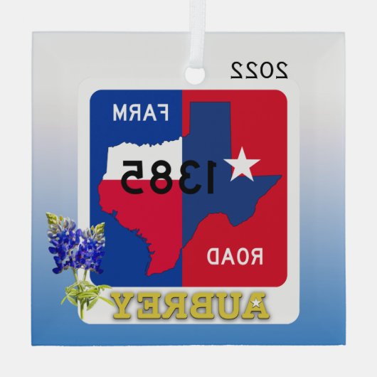 Aubrey, Texas & Bluebonnets Ornament (Rückseite)