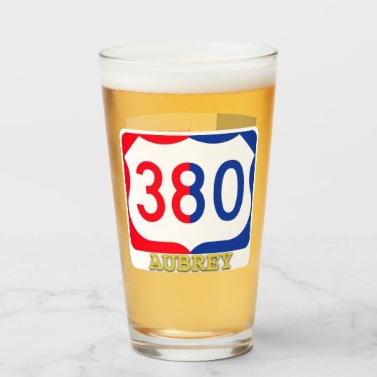 Aubrey, Texas, & US 380, Pint Glass Glas (Vorne (Gefüllt))