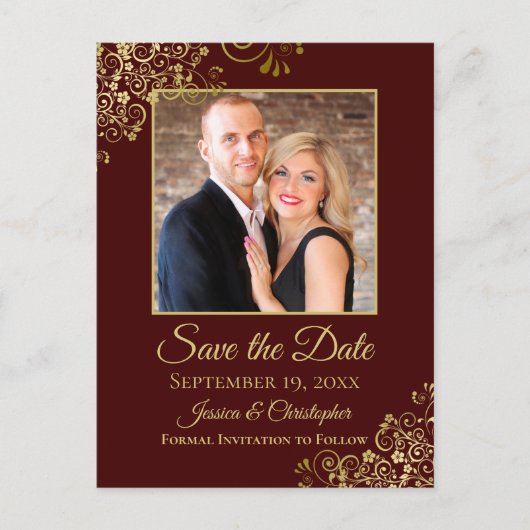Auburn Brown & Gold Foto Save the Date Hochzeit Ankündigungspostkarte (Vorderseite)