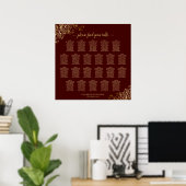Auburn Brown & Gold Lace 22 Table Seating Chart Poster (Heimbüro)